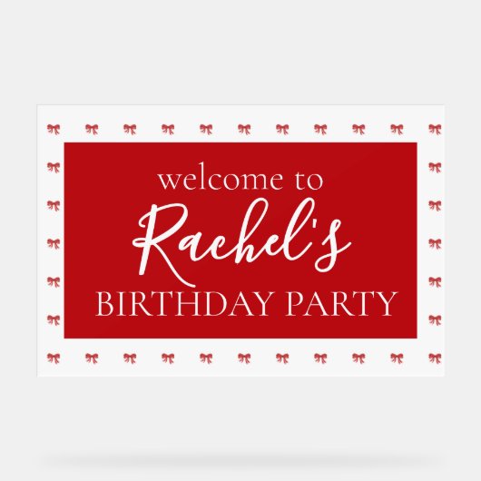 レッドボウガールバースデーパーティーアクリルウェルカムサイン アクリルサイン (正面)