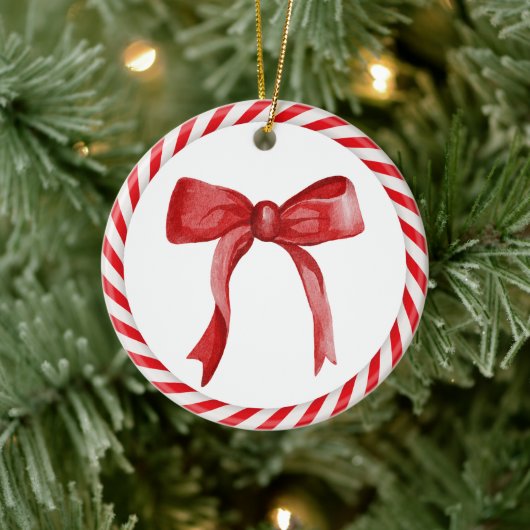 レッドボウキャンディーケーンクリスマスオーナメント セラミックオーナメント (ツリー)