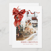 レッドボウクリスマスカードコケット写真ホリデーカード シーズンカード (正面/裏面)