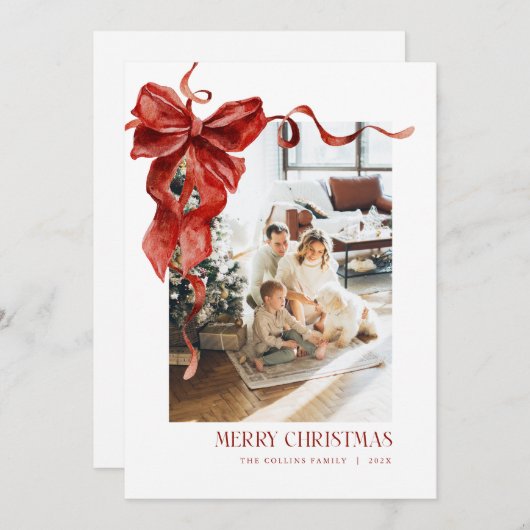 レッドボウクリスマスカードコケット写真ホリデーカード シーズンカード (正面/裏面)