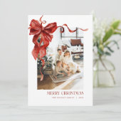 レッドボウクリスマスカードコケット写真ホリデーカード シーズンカード (スタンド正面)