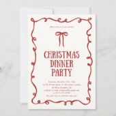 レッドボウクリスマスディナーパーティの招待状 招待状 (正面)