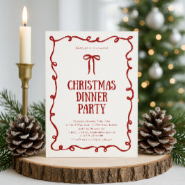 レッドボウクリスマスディナーパーティの招待状 招待状