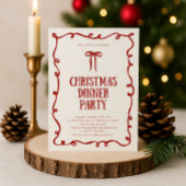 レッドボウクリスマスディナーパーティの招待状 招待状