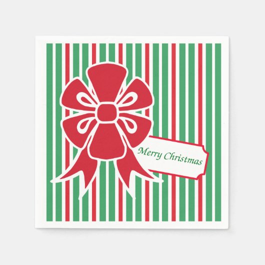 レッドボウクリスマスパーティー紙ナプキンス スタンダードカクテルナプキン (正面)