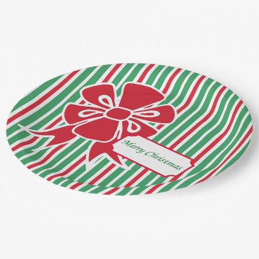 レッドボウクリスマスパーティー紙プレート ペーパープレート (アングル)