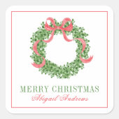 レッドボウクリスマスボクウッドリース スクエアシール (正面)