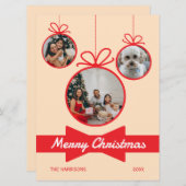 レッドボウクリスマスボール3枚の写真 シーズンカード (正面/裏面)