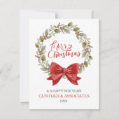 レッドボウクリスマスリースグリーティ企業のング シーズンカード (正面)