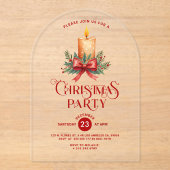 レッドボウクリスマス付きキャンドルライトパーティー招待状 アクリル招待状 (正面)