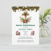 レッドボウクリスマス付き木製十字 招待状 (スタンド正面)