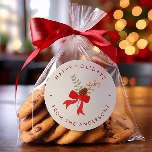 レッドボウクリスマス ラウンドシール