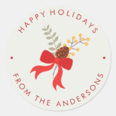 レッドボウクリスマス ラウンドシール (正面)