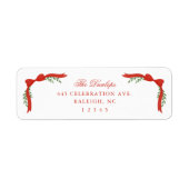 レッドボウグリーナリークリスマスホリデー差出人住所 ラベル (正面)