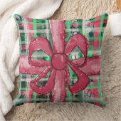 レッドボウグリーン白タータンチェックフェスティバルかわいいグリッター クッション (ブランケット)