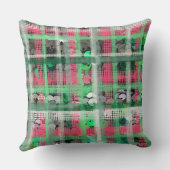 レッドボウグリーン白タータンチェックフェスティバルかわいいグリッター クッション (裏面)