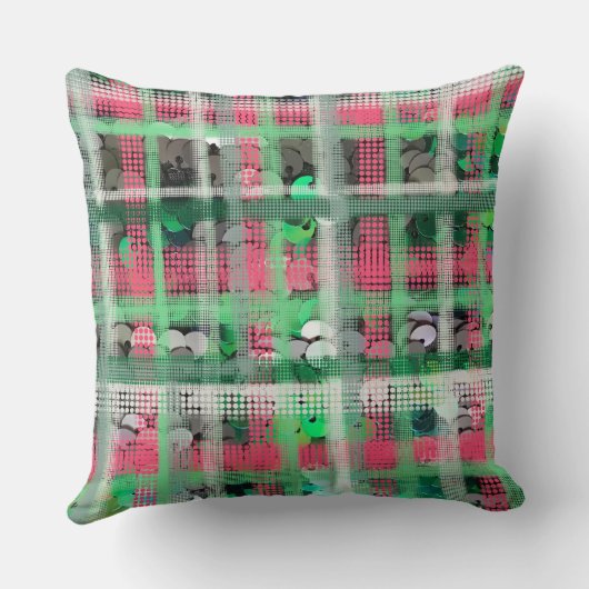 レッドボウグリーン白タータンチェックフェスティバルかわいいグリッター クッション (裏面)