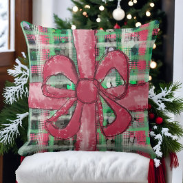 レッドボウグリーン白タータンチェックフェスティバルかわいいグリッター クッション