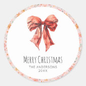 レッドボウコケットエレガントフローラクリスマス ラウンドシール (正面)