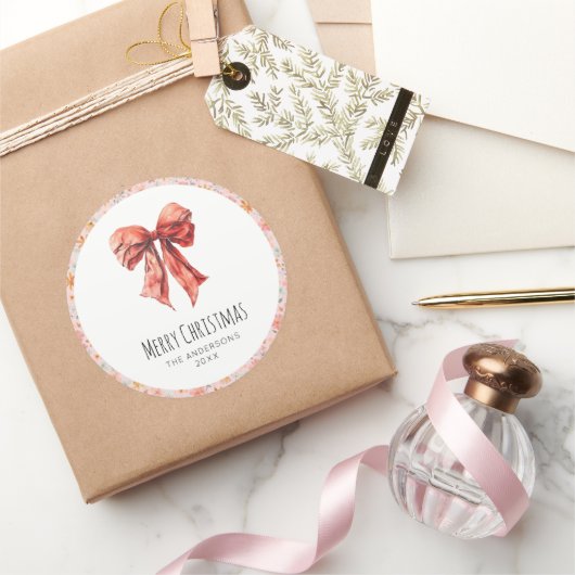 レッドボウコケットエレガントフローラクリスマス ラウンドシール (ギフト)