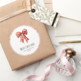 レッドボウコケットエレガントフローラクリスマス ラウンドシール