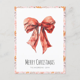 レッドボウコケットミニマリストクリスマス シーズンポストカード