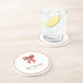 レッドボウコケットモダンフローラクリスマス コースター