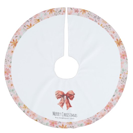 レッドボウコケットモダンフローラクリスマス ブラッシュドポリエステルツリースカート (正面)