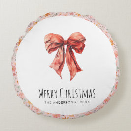 レッドボウコケットモダンフローラクリスマス ラウンドクッション