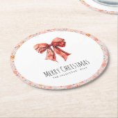 レッドボウコケットモダンフローラクリスマス ラウンドペーパーコースター (アングル)