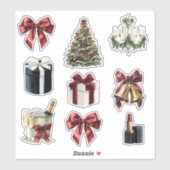 レッドボウシャンデリアベル クリスマス シール (シート)