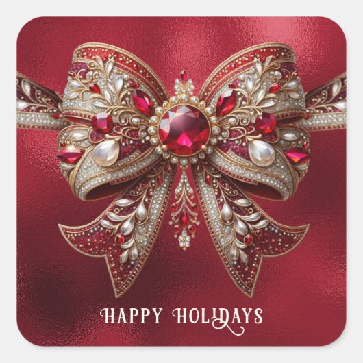 レッドボウステッカー スクエアシール (正面)