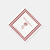 レッドボウストライプのクリスマス スタンダードカクテルナプキン (角)