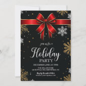 レッドボウスノーフレーククリスマスホリデーパーティー 招待状 (正面)