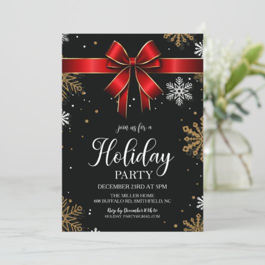 レッドボウスノーフレーククリスマスホリデーパーティー 招待状 (スタンド正面)
