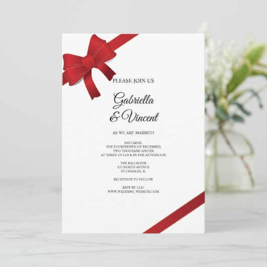 レッドボウズウィンターウェディング招待状 招待状 (スタンド正面)