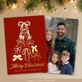 レッドボウツリークリスマスフォトゴールドフォイルカード 箔シーズンカード