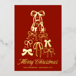 レッドボウツリー クリスマス 写真入り ゴールド箔押し グリーティングカード 箔シーズンカード