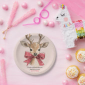 レッドボウニュートラルクリスマスを迎える可愛い鹿 ペーパープレート (パーティー)