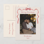 レッドボウニュートラルミニマリストクリスマスポストカード シーズンポストカード (正面/裏面)