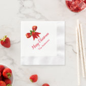 レッドボウパーソナライズされたクリスマスパーティーナプキン 縁ありカクテルナプキン (インサイチュ)
