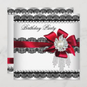 レッドボウパールレースパールバースデーパーティー 招待状 (正面/裏面)