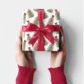 レッドボウピンクボウクリスマスツリーホリデーコケット ラッピングペーパー