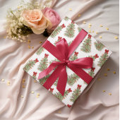 レッドボウピンクボウクリスマスツリーホリデーコケット ラッピングペーパー