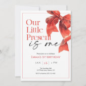 レッドボウファースト誕生日招待状 サンキューカード (正面)