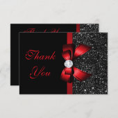 レッドボウフェイクブラックシークインズダイヤモンドサンキュー サンキューカード (正面/裏面)