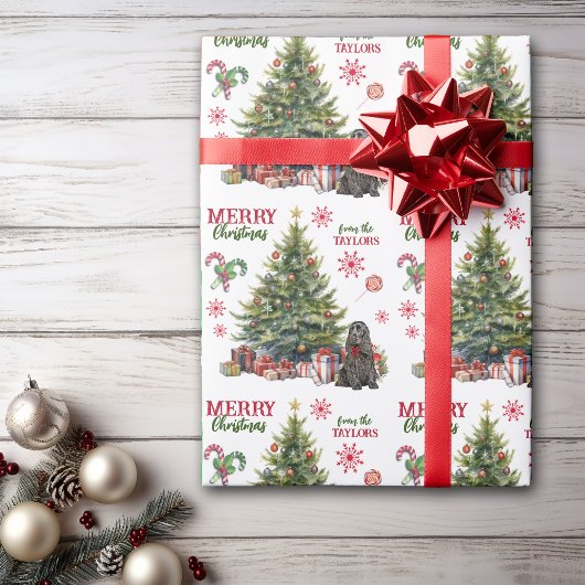 レッドボウブラックコッカースパニエル犬ドッグホリデーツリー ラッピングペーパー