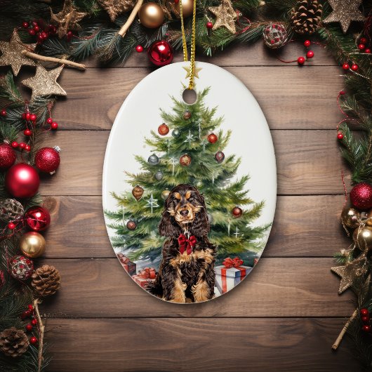 レッドボウブラックタンコッカースパニエル犬ドッグ セラミックオーナメント