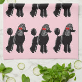 レッドボウプリントキッチンタオル付きブラックプードル キッチンタオル (折り畳み)