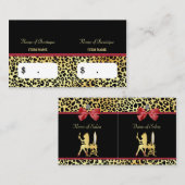 レッドボウヘアサロン付きゴールデンクラウンヒョウ柄 名刺 (正面/裏面)